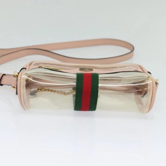GUCCI Web Sherry Line Shoulder Bag Vinyl Clear Red Green 517350 Auth ki5631AV - Picture 6 of 16